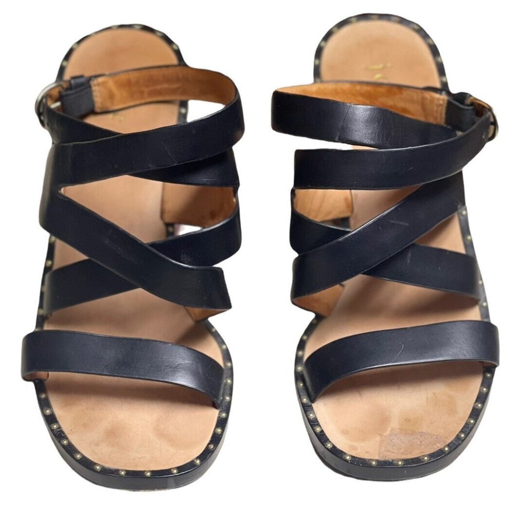 Joie Women Onfer Strappy 36.5 US 6.5 Leather Black Block High Heel Dressy READ